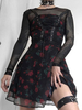 Robe une pièce pour femme Robe gothique noire en polyester à imprimé floral et à col bijou