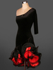 Robe velours une épaule Half Sleeve Backless Two Tone ondulations irrégulières Latin Dance Costume de danse latine Déguisements Halloween