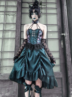 Robe Vert Foncé Gothique Lolita À Volants En Dentelle Foncée