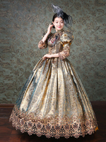 Robe Victorienne Rococo Dentelle À Imprimé Floral Manches 3/4 Robe Classique Champagne