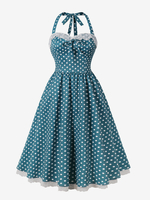 Robe vintage avec col licou des années 1950 style Audrey Hepburn à pois avec bordure en dentelle Robe trapèze mi-longue pour femme 2025