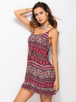 Robes Bohèmes Femmes Courtes Imprimés à Col V sans Manches Coupe Cintrée Multicolores
