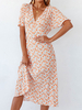 Robes Bohèmes Longues Imprimés Florales Femmes Etés avec Manches Courtes Coupe Cintrée Bicolores Robes Longues Sexy