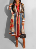 Robes chemise femme rouge col rabattu manches longues à lacets robe longue rayée