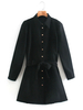 Robes Chemisier Courte Femmes à Col Revers avec Manches Longues Ceinturé à Lacets Fermeture avec Boutons Bas Evasée Unicolore