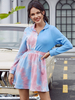 Robes Chemisier Femmes Imprimés à Col Rond Fermeture avec Zip avec Manches Longues Coupe Cintrée Elastique Bas Evasée Bicolores