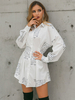 Robes Chemisiers Courtes Femmes imprimés à Col Revers avec Manches Longues Amples Coupe Cintrée Fermeture avec Boutons Bicolores