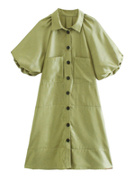 Robes Chemisiers Femmes Courtes à Col Revers avec Manches Courtes Amples Fermeture avec Boutons Unicolore