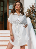 Robes Chemisiers Femmes Courtes à Col Revers avec Manches Courtes Coupe Cintrée à Lacets Fermeture avec Boutons Unicolore