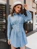 Robes Chemisiers Femmes Courtes à Col Revers Coupe Cintrée Fermeture avec Boutons avec Manches Longues Amples Unicolore