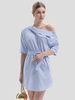 Robes Chemisiers Femmes Courtes avec Manches Mi-longues Coupe Cintrée à Lacets avec Epaules Nues Unicolore