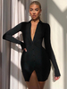 Robes Chemisiers Femmes Courtes Moulantes à Col Revers avec Manches Longues Coupe Cintrée Fermeture avec Boutons Unicolore