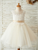 Robes cortège enfant a ceinture sans manches col montant robes de soirée pour enfants
