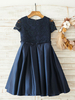Robes cortège enfant arcs manches courtes col bijou marine foncé robes de soirée pour enfants