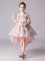 Robes cortège enfant asymétrique rose en dentelle