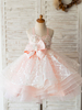 Robes cortège enfant avec ceinture rose sans manches dos nu longueur au genou tulle robes de soirée pour enfants