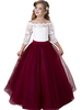 Robes cortège enfant Bateau Cou Tulle 3/4 Longueur Manches Etage Longueur Princesse Silhouette Ceinture Enfants Robe De Soirée