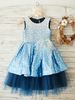 Robes cortège enfant bébé bleu col bijou plumes sans manches enfants robes de soirée