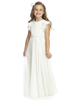 Robes cortège enfant bijou col en mousseline de soie manches courtes longueur de cheville une ligne volants robes de soirée pour enfants