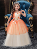 Robes cortège enfant bijou col en polyester coton sans manches cheville longueur princesse silhouette arcs formelle enfants robes de reconstitution historique