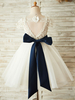 Robes cortège enfant bijou col manches courtes ceinture enfants robes de soirée