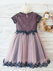 Robes cortège enfant bijou col manches courtes en dentelle enfants robes de soirée sociales