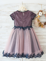 Robes cortège enfant bijou col manches courtes en dentelle enfants robes de soirée sociales