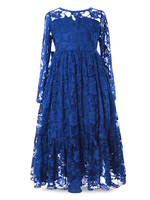 Robes cortège enfant bijou col polyester manches longues longueur de cheville une ligne dentelle volants ourlet enfants robes de soirée sociales