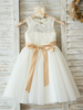Robes cortège enfant bijou cou dentelle sans manches longueur au genou princesse Silhouette Sash enfants robes de soirée sociales