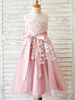 Robes cortège enfant bijou cou dentelle sans manches longueur de thé princesse Silhouette Sash enfants robes sociales de soirée