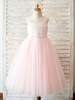 Robes cortège enfant bijou cou dentelle sans manches longueur de thé princesse Silhouette Sash robes enfants Pageant formelle