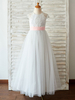 Robes cortège enfant bijou cou dentelle sans manches rez-de-longueur princesse Silhouette perlée enfants robes de soirée sociales
