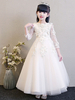 Robes cortège enfant bijou cou manches 3/4 longueur fleurs enfants robes sociales de fête