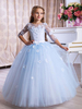 Robes cortège enfant bijou cou manches 3/4 longueur fleurs robes de soirée pour enfants
