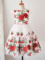 Robes cortège enfant bijou cou manches courtes brodé enfants robes de soirée sociales