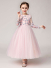 Robes cortège enfant bijou cou manches longues fleurs robes formelles enfants pageant