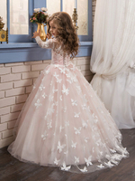 Robes cortège enfant bijou cou manches longues papillon enfants robes de reconstitution historique