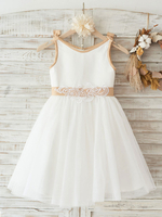 Robes cortège enfant bijou cou sans manches arcs enfants robes de soirée sociales