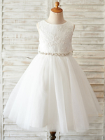 Robes cortège enfant bijou cou sans manches ceinture ceinturons robes pageant enfants