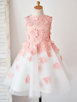 Robes cortège enfant bijou cou sans manches fleurs robes de soirée pour enfants