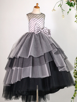 Robes cortège enfant bijou cou sans manches noeuds robes formelles enfants pageant
