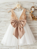 Robes cortège enfant bijou cou sans manches noeuds robes formelles enfants pageant