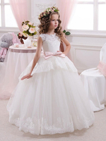 Robes cortège enfant bijou cou sans manches noeuds robes formelles enfants pageant