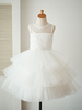 Robes cortège enfant bijou cou satin tissu sans manches longueur au genou princesse boutons de silhouette enfants robes de soirée sociales