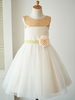 Robes cortège enfant bijou cou satin tissu sans manches longueur au genou princesse silhouette arcs enfants robes de soirée