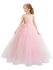 Robes cortège enfant bijou cou taffetas sans manches longueur de cheville une ligne dentelle robes de soirée pour enfants