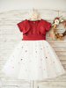 Robes cortège enfant bijou cou tulle manches courtes longueur au genou princesse silhouette arcs formelle enfants robes de reconstitution historique
