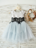 Robes cortège enfant bijou cou tulle manches courtes longueur au genou princesse silhouette dentelle robes enfants pageant
