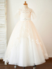 Robes cortège enfant bijou cou tulle manches courtes longueur au sol princesse silhouette perlée enfants robes de soirée sociales