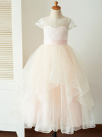 Robes cortège enfant bijou cou tulle manches courtes parole longueur princesse ceinture ceinture enfants robes sociales de soirée